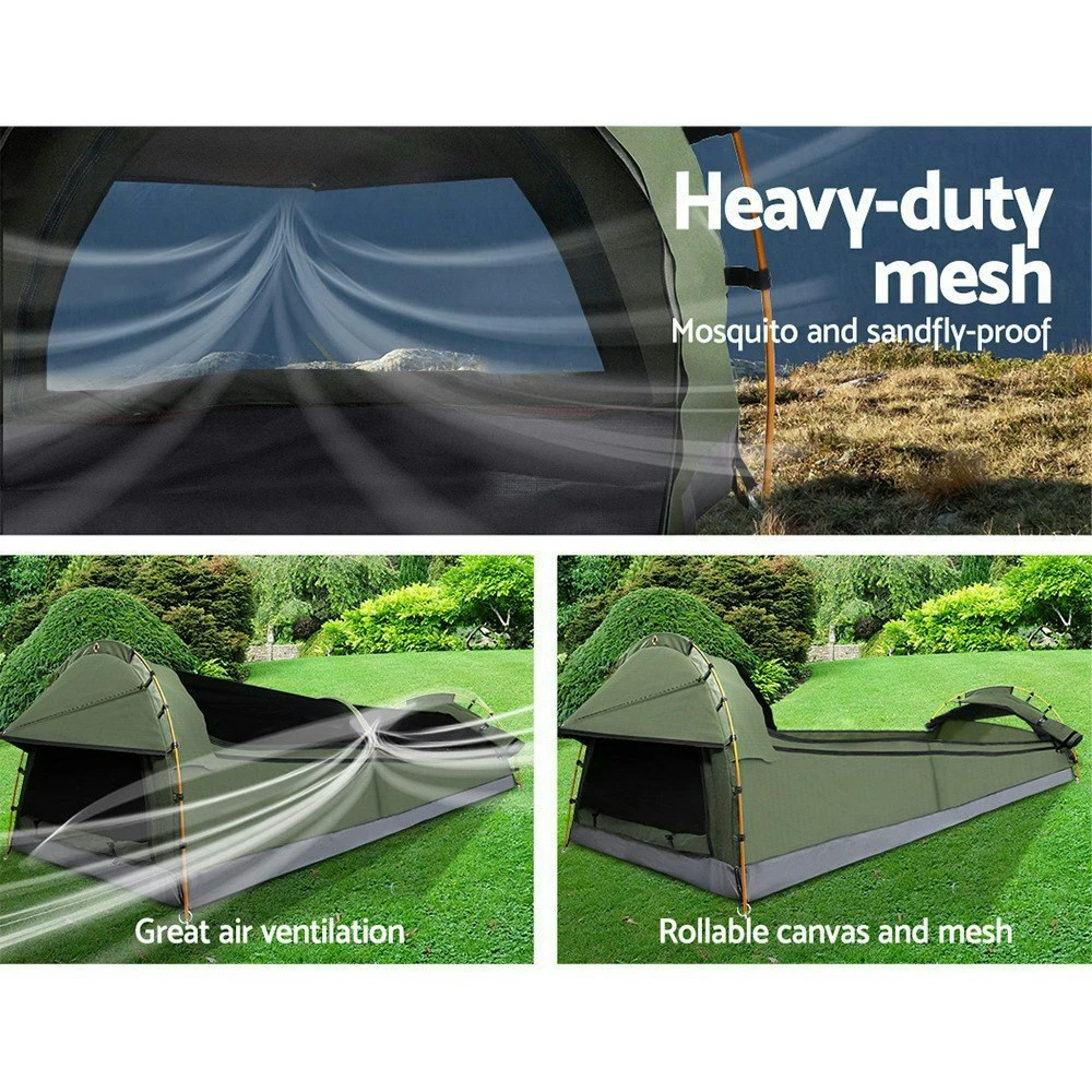 Weisshorn Double Swag Camping Swags Canvas Tent Deluxe Celadon With Mattress 4 Weisshorn Double Swag Camping Swags Canvas Tent Deluxe Celadon With Mattress - Image 4