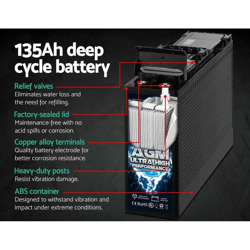 Giantz Deep Cycle Battery 135Ah 12V AGM Power Potable 4 Giantz Deep Cycle Battery 135Ah 12V AGM Power Potable - Image 4