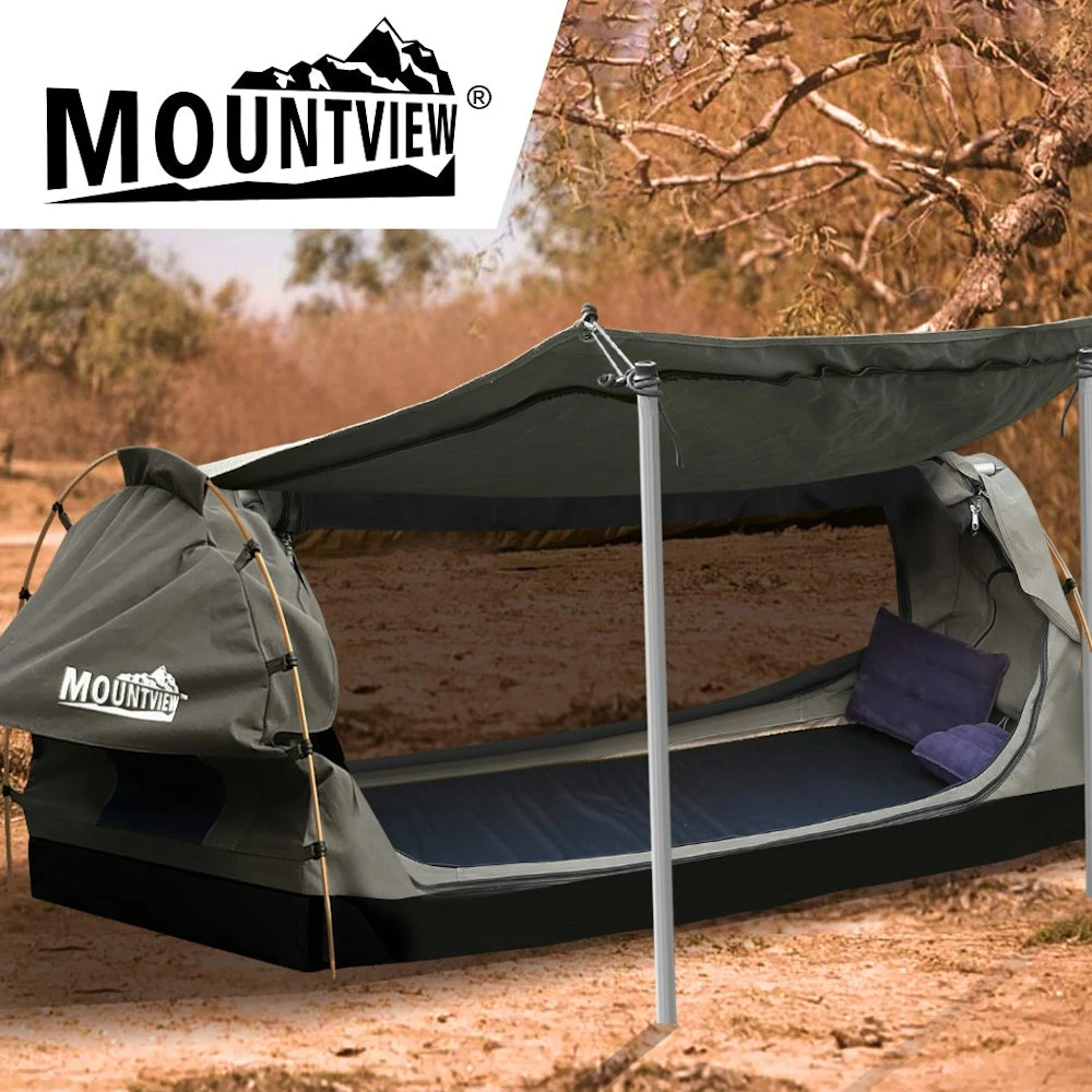 Mountview Double Swag Camping Swags Canvas Dome Tent Free Standing Grey 7 Mountview Double Swag Camping Swags Canvas Dome Tent Free Standing Grey - Image 7