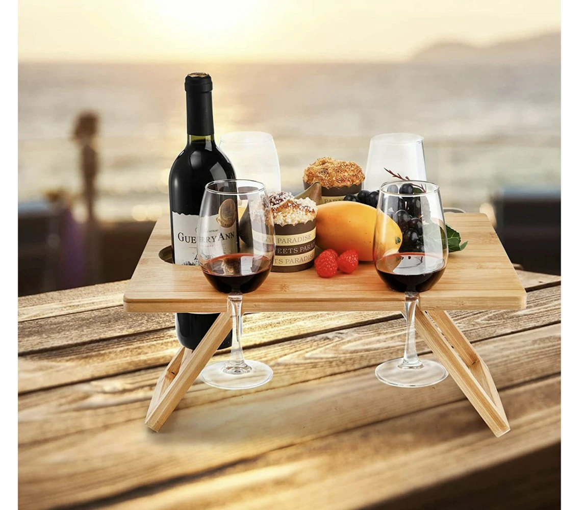 Bamboo Folding Picnic Table, Wine And Snack Table 5 Bamboo Folding Picnic Table, Wine And Snack Table - Image 5