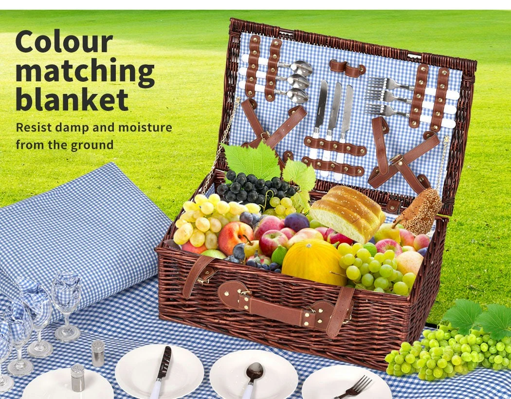 Traderight Group 4 Person Picnic Basket Baskets Set Outdoor Deluxe Willow Insulated Storage Carry 8 Traderight Group 4 Person Picnic Basket Baskets Set Outdoor Deluxe Willow Insulated Storage Carry - Image 8