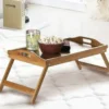 BAMBOO FOLD UP LAP SERVING TRAY Tea Coffee Table Wooden Breakfast In Bed Folding