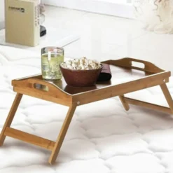 BAMBOO FOLD UP LAP SERVING TRAY Tea Coffee Table Wooden Breakfast In Bed Folding