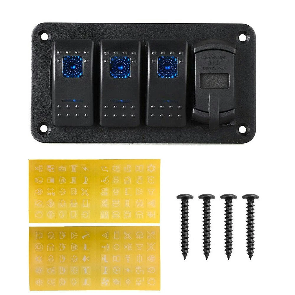 12V 24V 4 Gang Slimline LED Rocker Switch Panel With USB Charger Boat Caravan RV 7 12V 24V 4 Gang Slimline LED Rocker Switch Panel With USB Charger Boat Caravan RV - Image 7