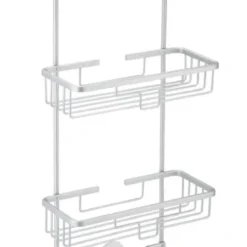 BR 3 Tier Shower Caddy Bath Rack Aluminium Plated Hanging Over Hook Basket - White