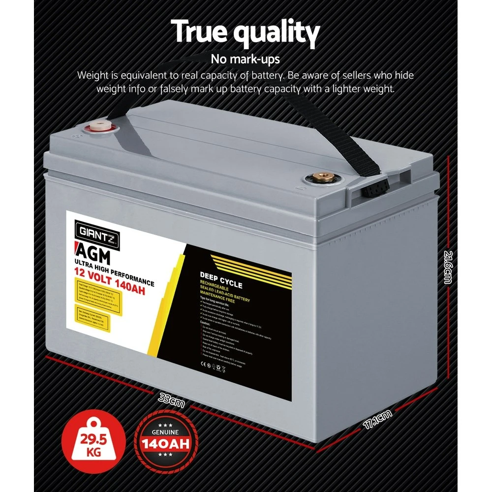 Giantz Deep Cycle Battery 140Ah 12V AGM Power Potable 2 Giantz Deep Cycle Battery 140Ah 12V AGM Power Potable - Image 2