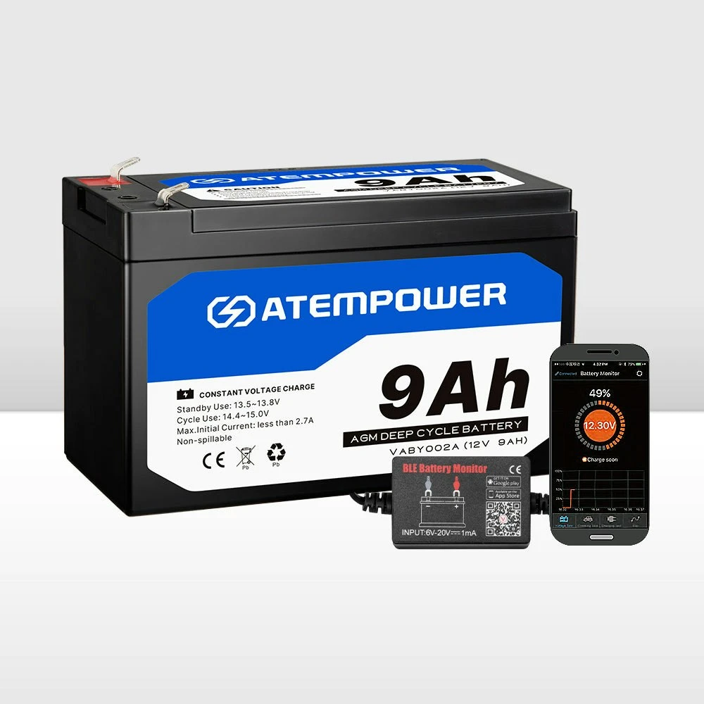 Atem Power 9AH AGM Battery W/ Battery Monitor 12V AMP Lead Acid SLA 1 Atem Power 9AH AGM Battery W/ Battery Monitor 12V AMP Lead Acid SLA