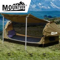 Mountview Double Swag Camping Swags Canvas Dome Tent Free Standing Khaki -Outdoor Equipment Sales Shop KB7gZTxkNrI3T11GLes0tTo8A