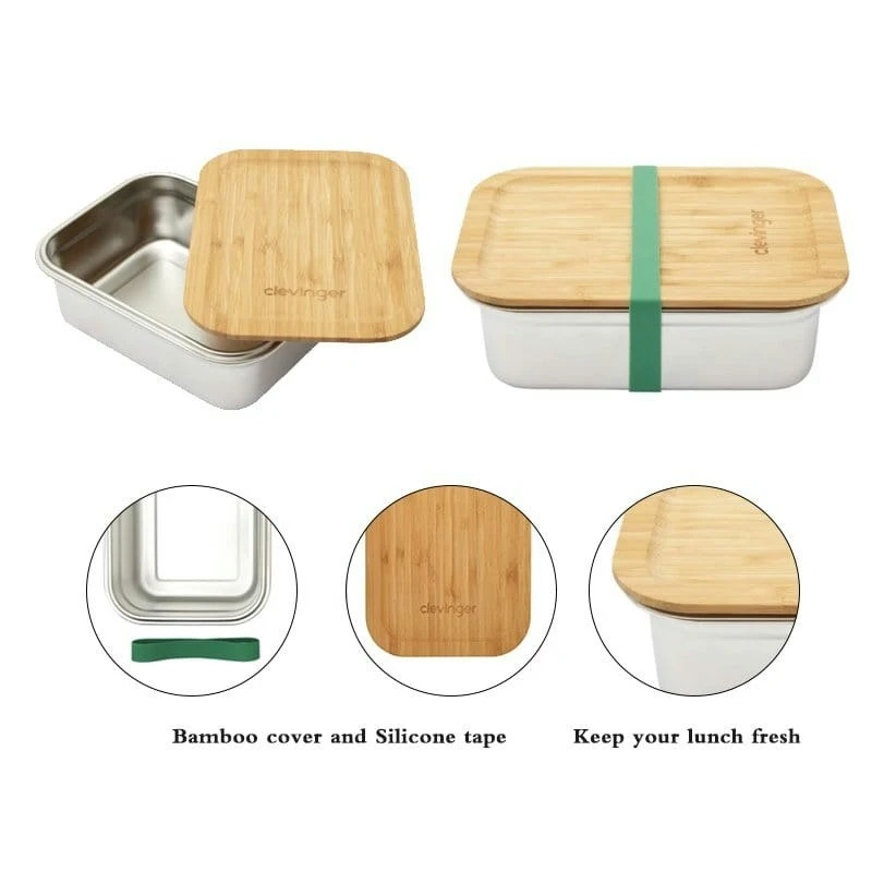 Clevinger Stainless Steel Bamboo Large Lunch Box 1200ml 17 Clevinger Stainless Steel Bamboo Large Lunch Box 1200ml - Image 17