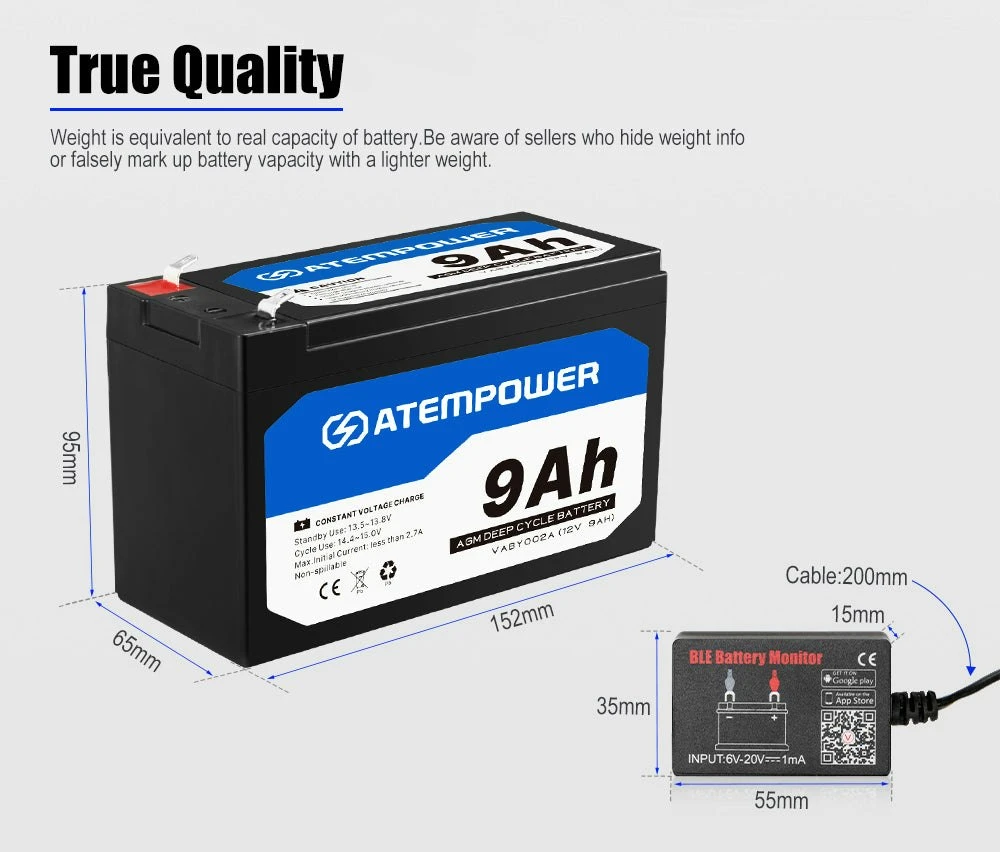 Atem Power 9AH AGM Battery W/ Battery Monitor 12V AMP Lead Acid SLA 10 Atem Power 9AH AGM Battery W/ Battery Monitor 12V AMP Lead Acid SLA - Image 10