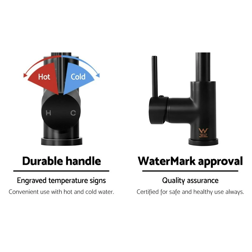 Cefito Mixer Faucet Tap Brass Sink Kitchen Basin Shower Swivel Spout WELS Black 7 Cefito Mixer Faucet Tap Brass Sink Kitchen Basin Shower Swivel Spout WELS Black - Image 7