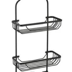 BR 3 Tier Shower Caddy Bath Rack Aluminium Plated Hanging Over Hook Basket - Black