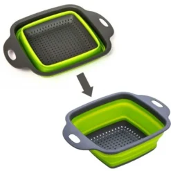 BR Square Draining Basket Collapsible Silicone Kitchen Storage Bag Fruit And Vegetable Basket Folding Filter