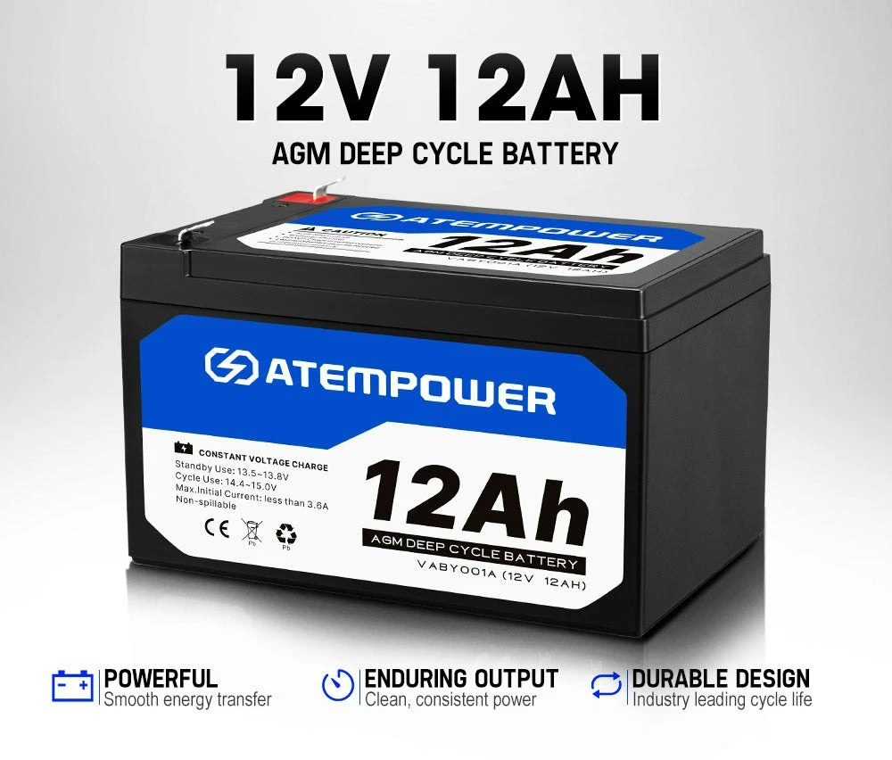 Atem Power 12V 12AH AMP Hour Battery AGM SLA Deep Cycle Fridge Dual 2 Atem Power 12V 12AH AMP Hour Battery AGM SLA Deep Cycle Fridge Dual - Image 2