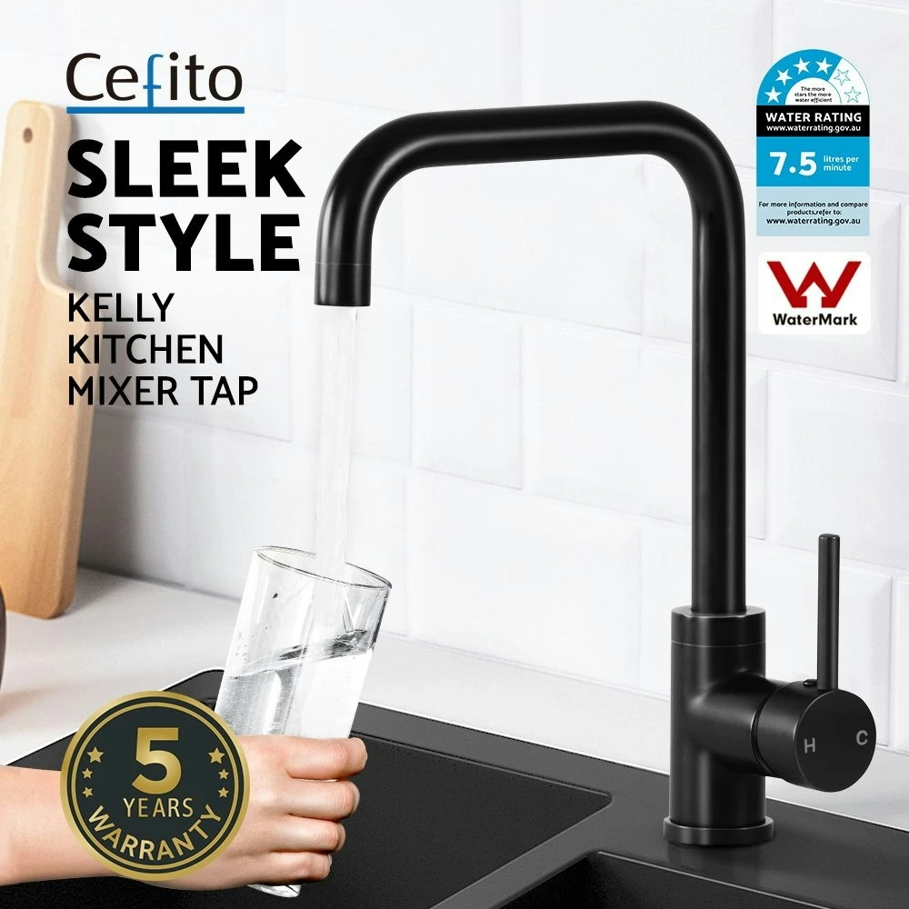 Cefito Mixer Faucet Tap Brass Sink Kitchen Basin Shower Swivel Spout WELS Black 5 Cefito Mixer Faucet Tap Brass Sink Kitchen Basin Shower Swivel Spout WELS Black - Image 5