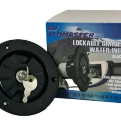 Rv Flomaster Lockable Gravity Water Inlet Black Fits 25mm