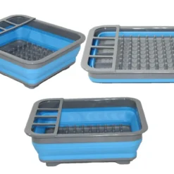 Collapsible Silicone Blue Dish Drainer