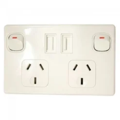 Double Pole Double Usb Power Point White 10amp