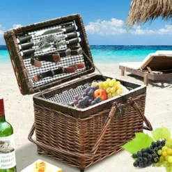 Traderight Group 4 Person Picnic Basket Set Outdoor Baskets Deluxe Willow Gift Storage Carry Trip -Outdoor Equipment Sales Shop XjZVORc3K2wVQIU04w28bqFAI