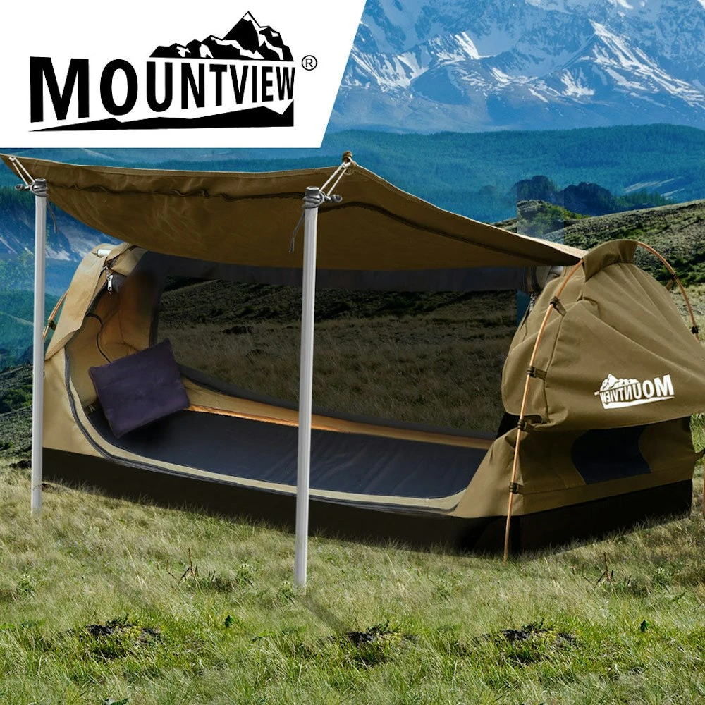 Mountview King Single Swag Camping Swags Canvas Dome Tent Free Standing Khaki 8 Mountview King Single Swag Camping Swags Canvas Dome Tent Free Standing Khaki - Image 8