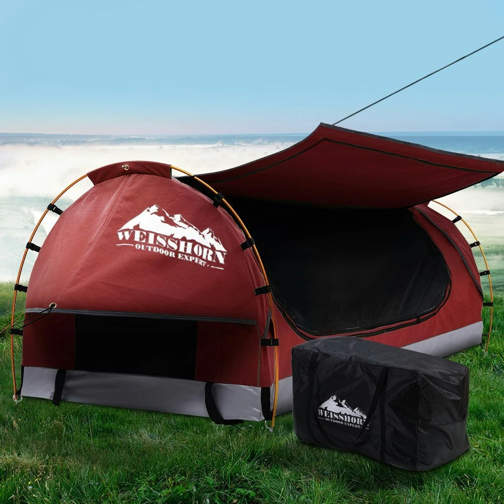 Weisshorn Swag King Single Camping Swags Canvas Free Standing Dome Tent Red W/ 7CM Mattress 7 Weisshorn Swag King Single Camping Swags Canvas Free Standing Dome Tent Red W/ 7CM Mattress - Image 7
