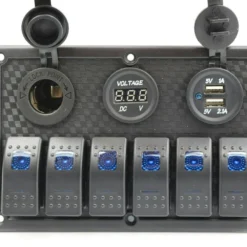 12V 24V 6 Gang LED Rocker Switch Panel USB Car Charger Boat Caravan