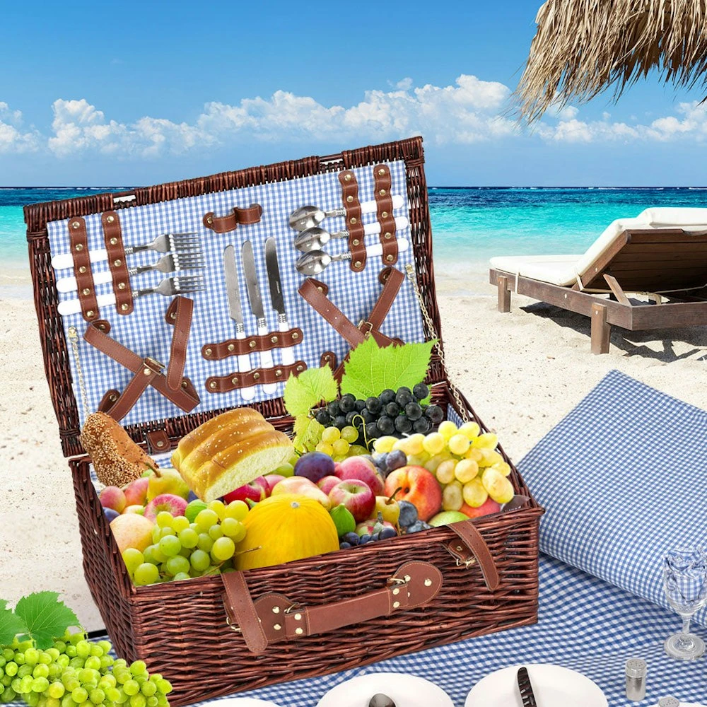 Traderight Group 4 Person Picnic Basket Baskets Set Outdoor Deluxe Willow Insulated Storage Carry 7 Traderight Group 4 Person Picnic Basket Baskets Set Outdoor Deluxe Willow Insulated Storage Carry - Image 7