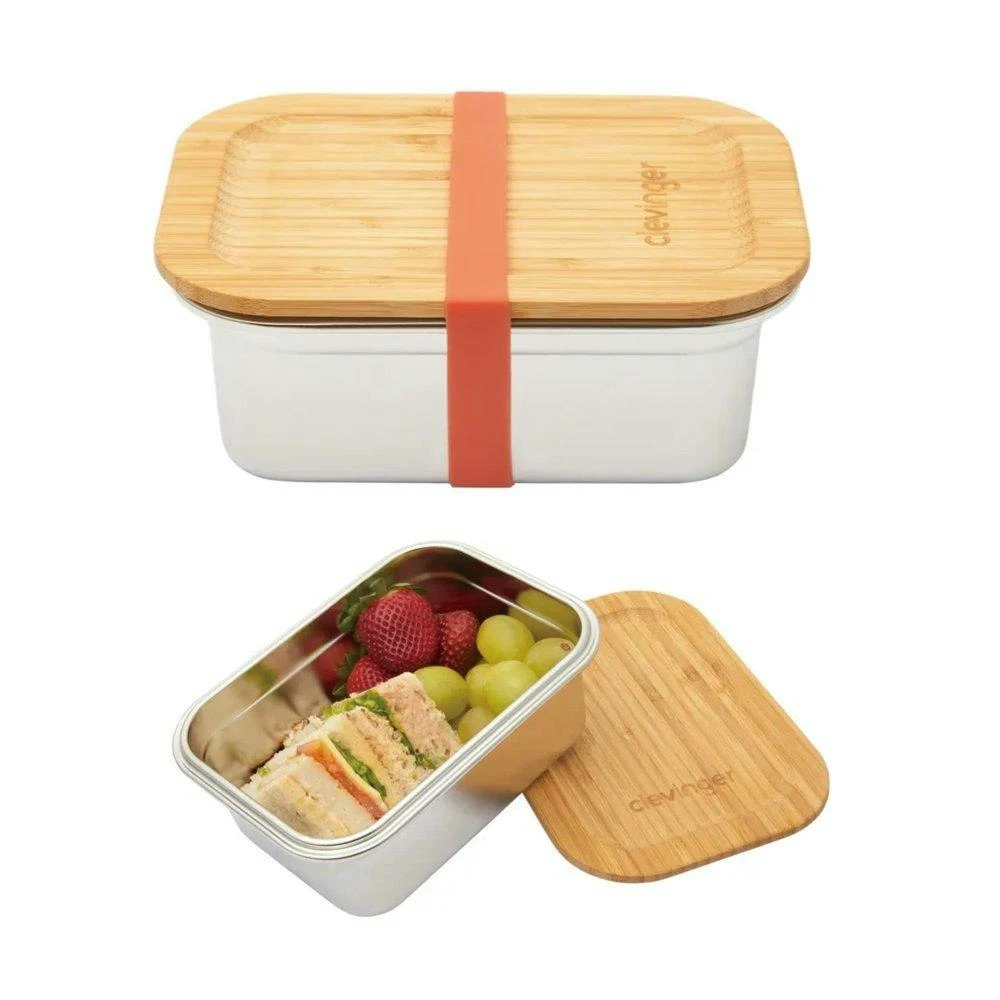 Clevinger Stainless Steel Bamboo Medium Lunch Box 800ml 1 Clevinger Stainless Steel Bamboo Medium Lunch Box 800ml