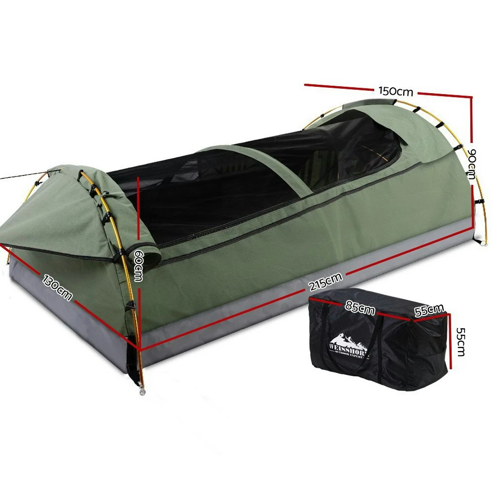 Weisshorn Double Swag Camping Swags Canvas Tent Deluxe Celadon With Mattress 2 Weisshorn Double Swag Camping Swags Canvas Tent Deluxe Celadon With Mattress - Image 2