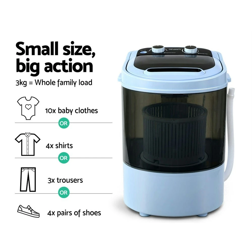 Devanti 3KG Mini Portable Washing Machine Shoes Wash Top Load Spin Camp Caravan 5 Devanti 3KG Mini Portable Washing Machine Shoes Wash Top Load Spin Camp Caravan - Image 5