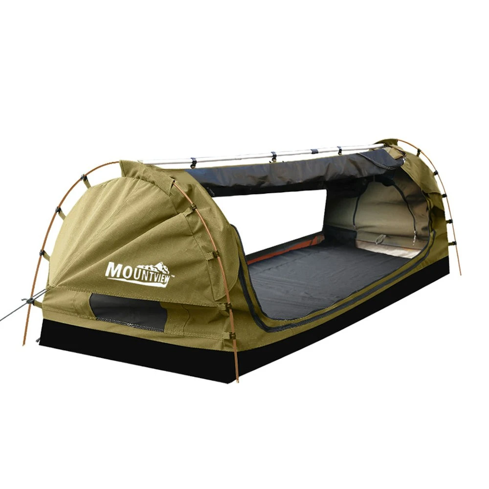 Mountview King Single Swag Camping Swags Canvas Dome Tent Free Standing Khaki 2 Mountview King Single Swag Camping Swags Canvas Dome Tent Free Standing Khaki - Image 2