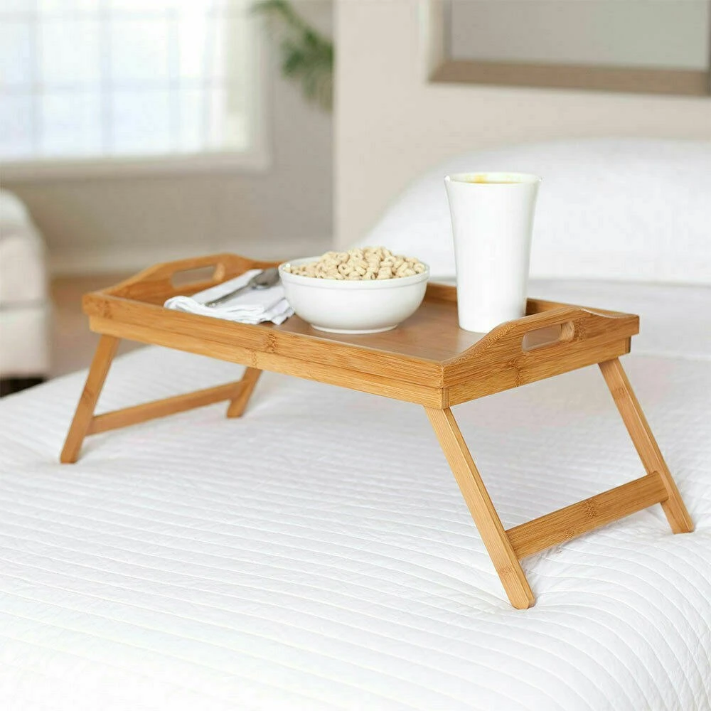Bamboo Bed Table Breakfast/Snack Serving Tray TV Food Stand With Foldable Legs 20 Bamboo Bed Table Breakfast/Snack Serving Tray TV Food Stand With Foldable Legs - Image 20