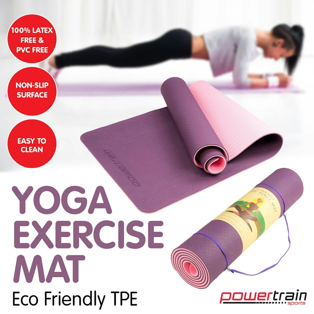 Powertrain Eco-Friendly TPE Pilates Exercise Yoga Mat 8mm - Dark Purple 4 Powertrain Eco-Friendly TPE Pilates Exercise Yoga Mat 8mm - Dark Purple - Image 4