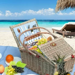 Traderight Group 4 Person Picnic Basket Baskets Set Outdoor Blanket Willow Deluxe Folding Handle -Outdoor Equipment Sales Shop lhrfFgu8iHvvPnmnuVR92hGko