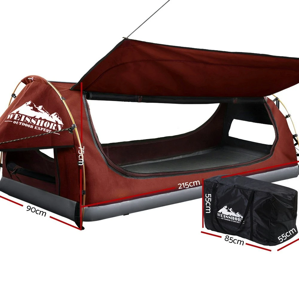 Weisshorn Swag King Single Camping Swags Canvas Free Standing Dome Tent Red W/ 7CM Mattress 2 Weisshorn Swag King Single Camping Swags Canvas Free Standing Dome Tent Red W/ 7CM Mattress - Image 2