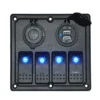 12V 24V 4 Gang LED Rocker Switch Panel USB Car Charger Boat Caravan