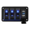 12V 24V 4 Gang Slimline LED Rocker Switch Panel With USB Charger Boat Caravan RV