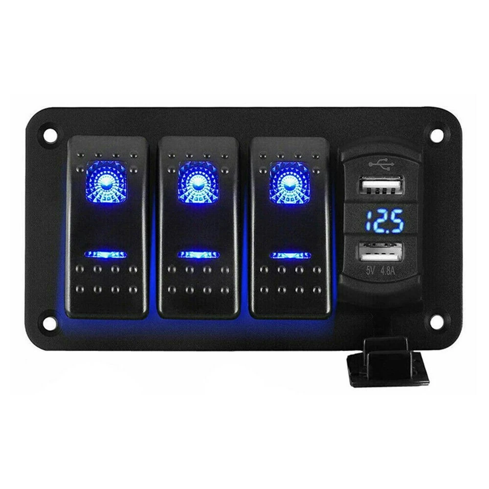 12V 24V 4 Gang Slimline LED Rocker Switch Panel With USB Charger Boat Caravan RV 1 12V 24V 4 Gang Slimline LED Rocker Switch Panel With USB Charger Boat Caravan RV