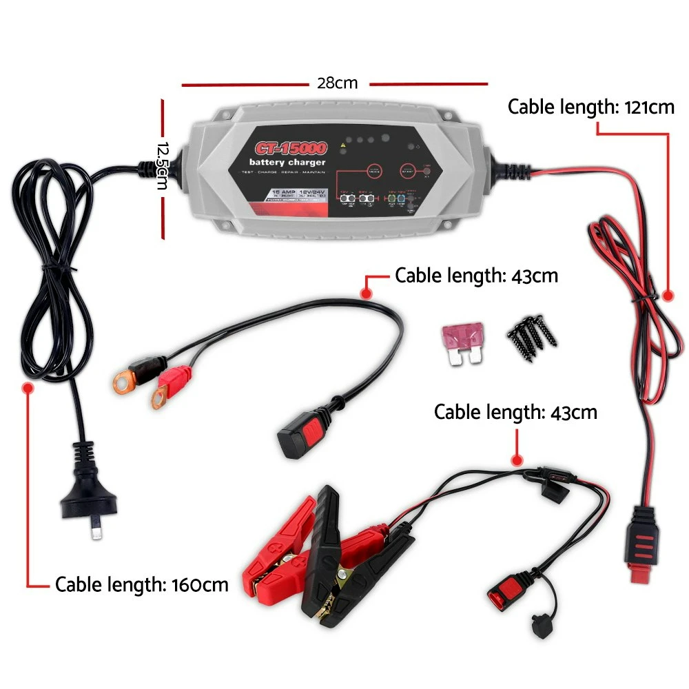 Car Boat Motorcycle Smart Battery Charger 15A 12V 24V CT-15000 Automatic SLA AGM 2 Car Boat Motorcycle Smart Battery Charger 15A 12V 24V CT-15000 Automatic SLA AGM - Image 2