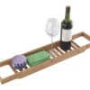Bathroom Bamboo Bath Caddy Book Wine Glass Holder Tray Over Bathtub Rack Support