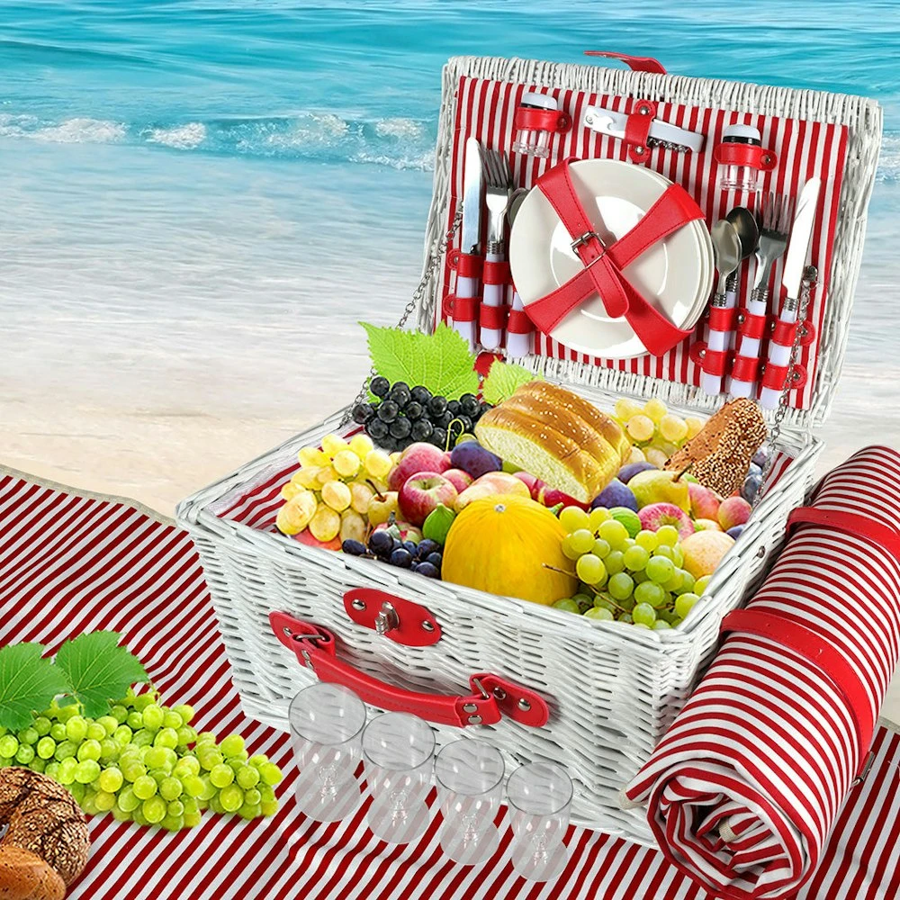 Traderight Group Picnic Basket Set Baskets 4 Person Wicker Outdoor Insulated Cooler Bag Blanket 7 Traderight Group Picnic Basket Set Baskets 4 Person Wicker Outdoor Insulated Cooler Bag Blanket - Image 7