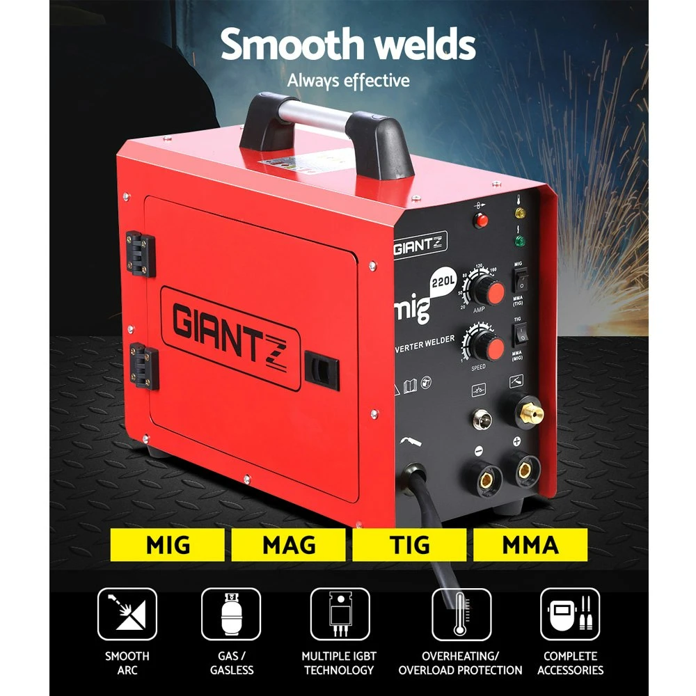 Giantz Welder Inverter MIG MMA TIG 4 IN 1 220 Amp Gas Gasless Wire Portable Welding 4 Giantz Welder Inverter MIG MMA TIG 4 IN 1 220 Amp Gas Gasless Wire Portable Welding - Image 4