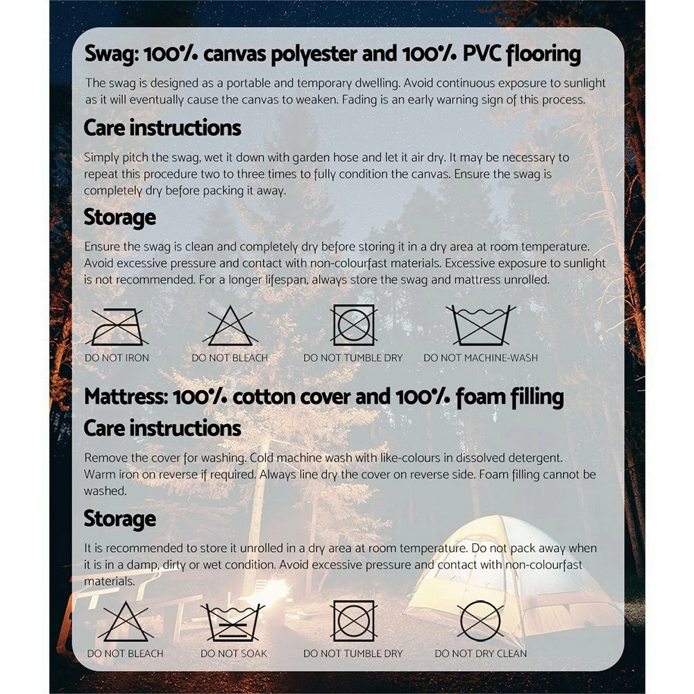 Weisshorn Double Swag Camping Swags Canvas Tent Deluxe Celadon With Mattress 6 Weisshorn Double Swag Camping Swags Canvas Tent Deluxe Celadon With Mattress - Image 6