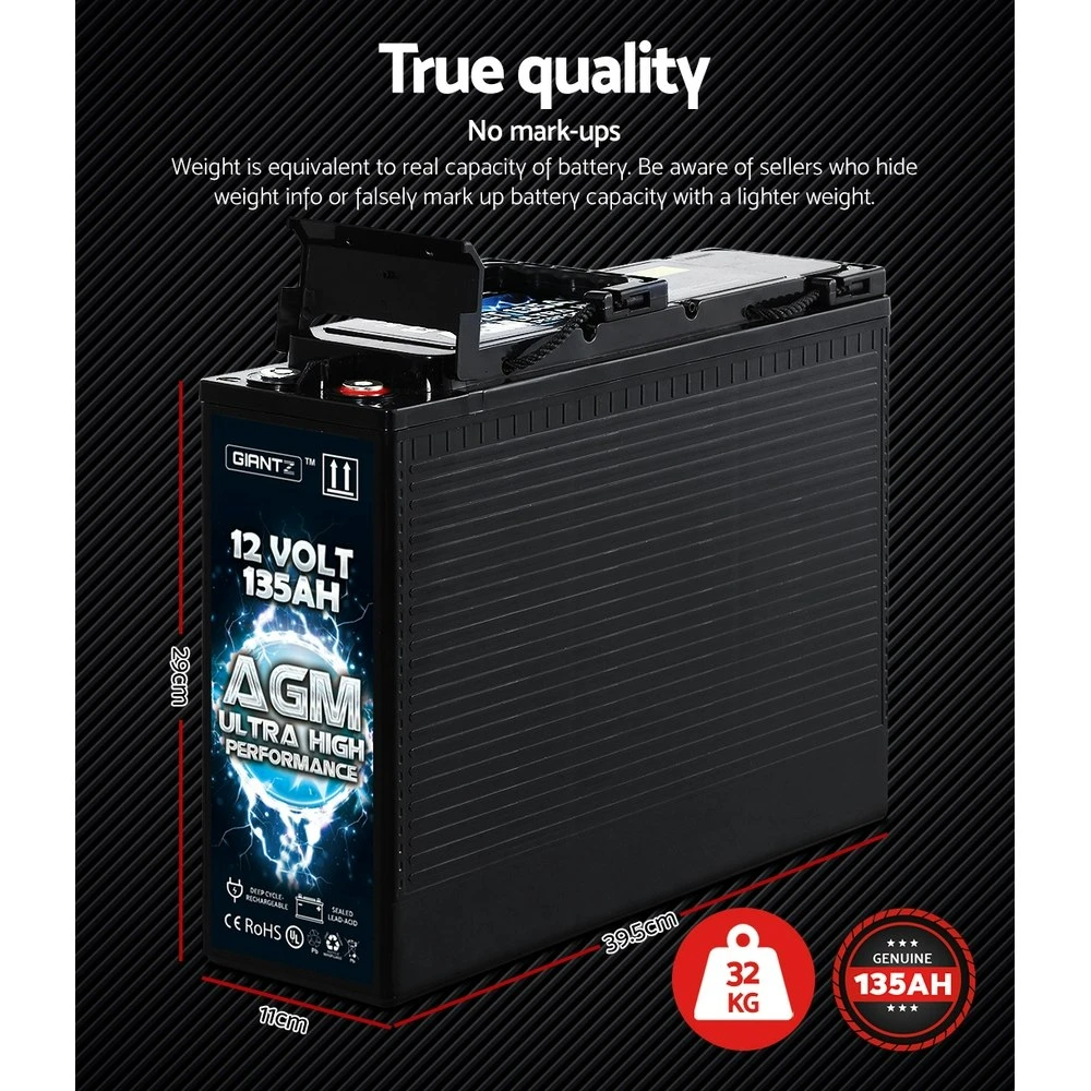 Giantz Deep Cycle Battery 135Ah 12V AGM Power Potable 2 Giantz Deep Cycle Battery 135Ah 12V AGM Power Potable - Image 2