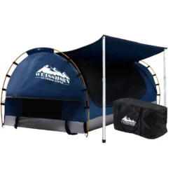 Weisshorn Double Swag Camping Swags Canvas Free Standing Dome Tent Dark Blue W/ 7CM Mattress