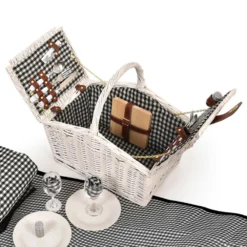 Traderight Group 2 Person Picnic Basket Baskets Set Outdoor Blanket Deluxe Willow Gift Storage