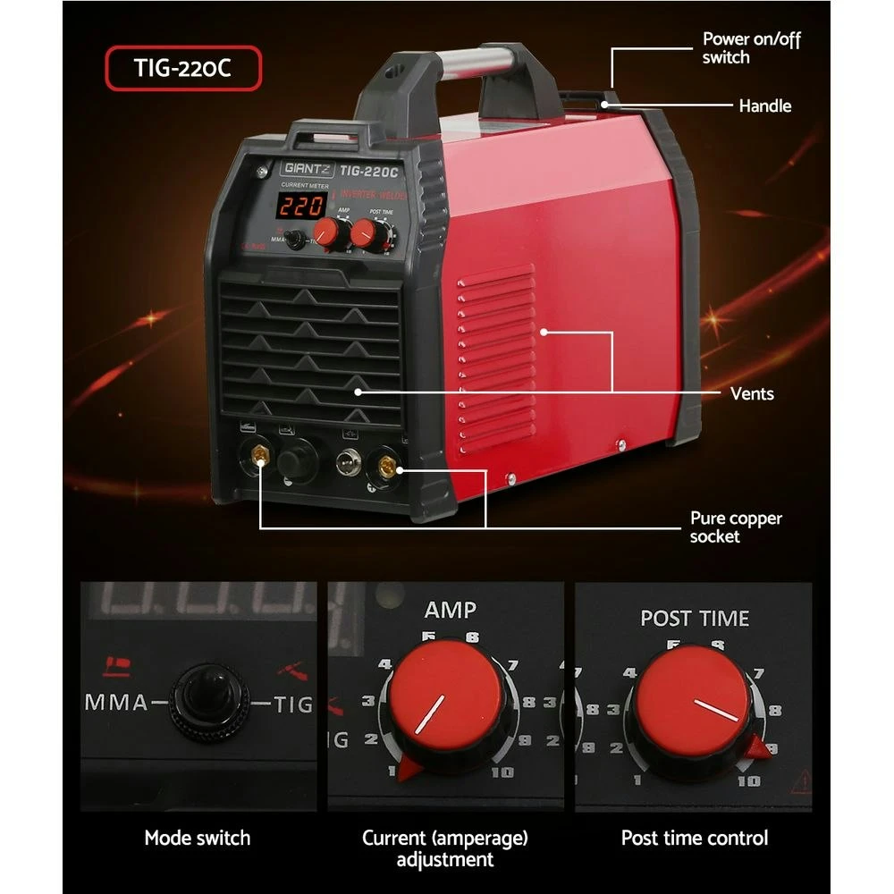 Giantz 220 Amp Stick Welder Inverter TIG MMA ARC DC Gas Welding Machine 15A Plug 5 Giantz 220 Amp Stick Welder Inverter TIG MMA ARC DC Gas Welding Machine 15A Plug - Image 5